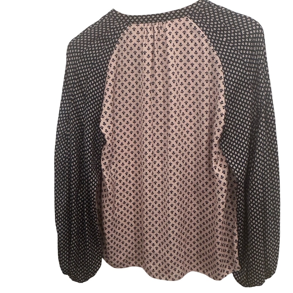 Boden Pink Blue Mixed Print Split Neck Blouse Raglan Long Sleeve Womens Size 8 - Picture 5 of 7
